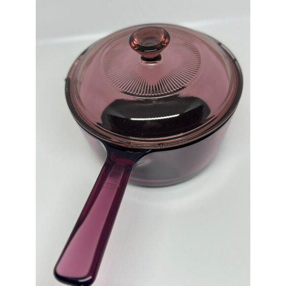 VTG Corning Visions Cranberry Pour Spout 1L Non Stick Teflon Sauce Pan with Lid - Picture 4 of 10